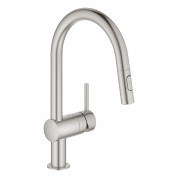Смеситель для кухонной мойки GROHE Minta с вытяжным душем, C-образный излив, суперсталь (32321DC2)
