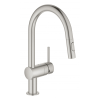 Смеситель для кухонной мойки GROHE Minta с вытяжным душем, C-образный излив, суперсталь 