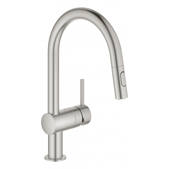 Смеситель для кухонной мойки GROHE Minta с вытяжным душем, C-образный излив, суперсталь 