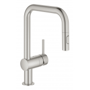Смеситель для кухонной мойки GROHE Minta с вытяжным душем, U-образный излив, суперсталь 