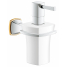 Дозатор жидкого мыла GROHE Grandera керамический, с держателем, хром/золото 