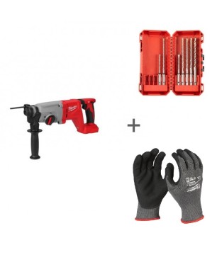 Аккумуляторный перфоратор Milwaukee M18 BLHACD26-0X + Набор буров M2&trade; 7 пр. + Перчатки с защитой от порезов в подарок!