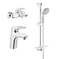 Комплект смесителей для ванной комнаты GROHE Eurostyle с душевым гарнитуром и полочкой, хром
