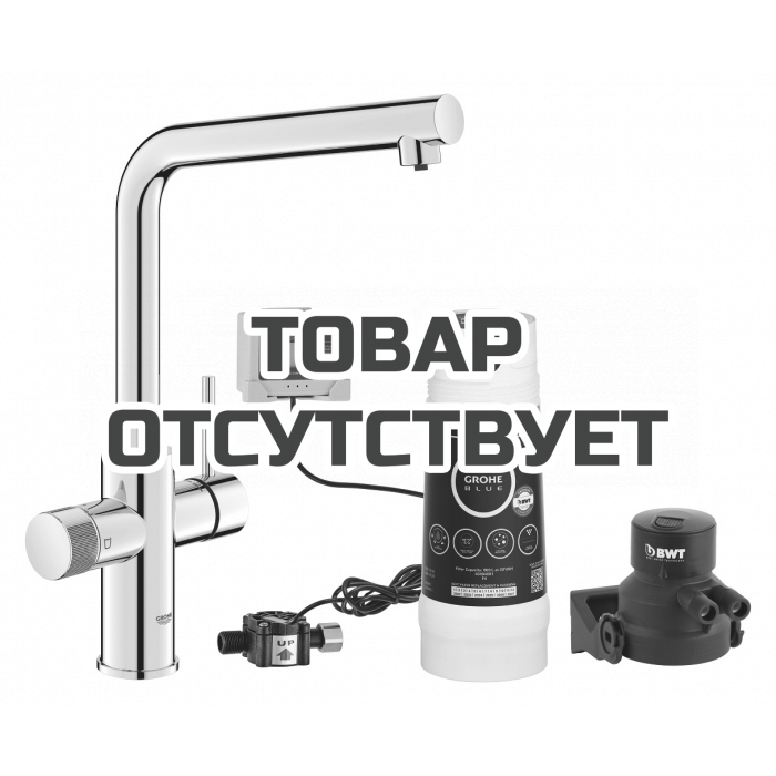 Смеситель для кухонной мойки GROHE Blue Pure Minta с функцией фильтрации, с фильтром в комплекте, хром