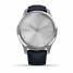 Умные часы серебристые с итальянским кожаным темно-синим ремешком Garmin Vivomove Luxe
