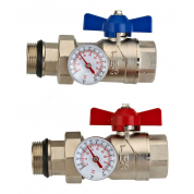 Комплект из двух шаровых кранов Wester 1 с накидной гайкой и термометрами V2